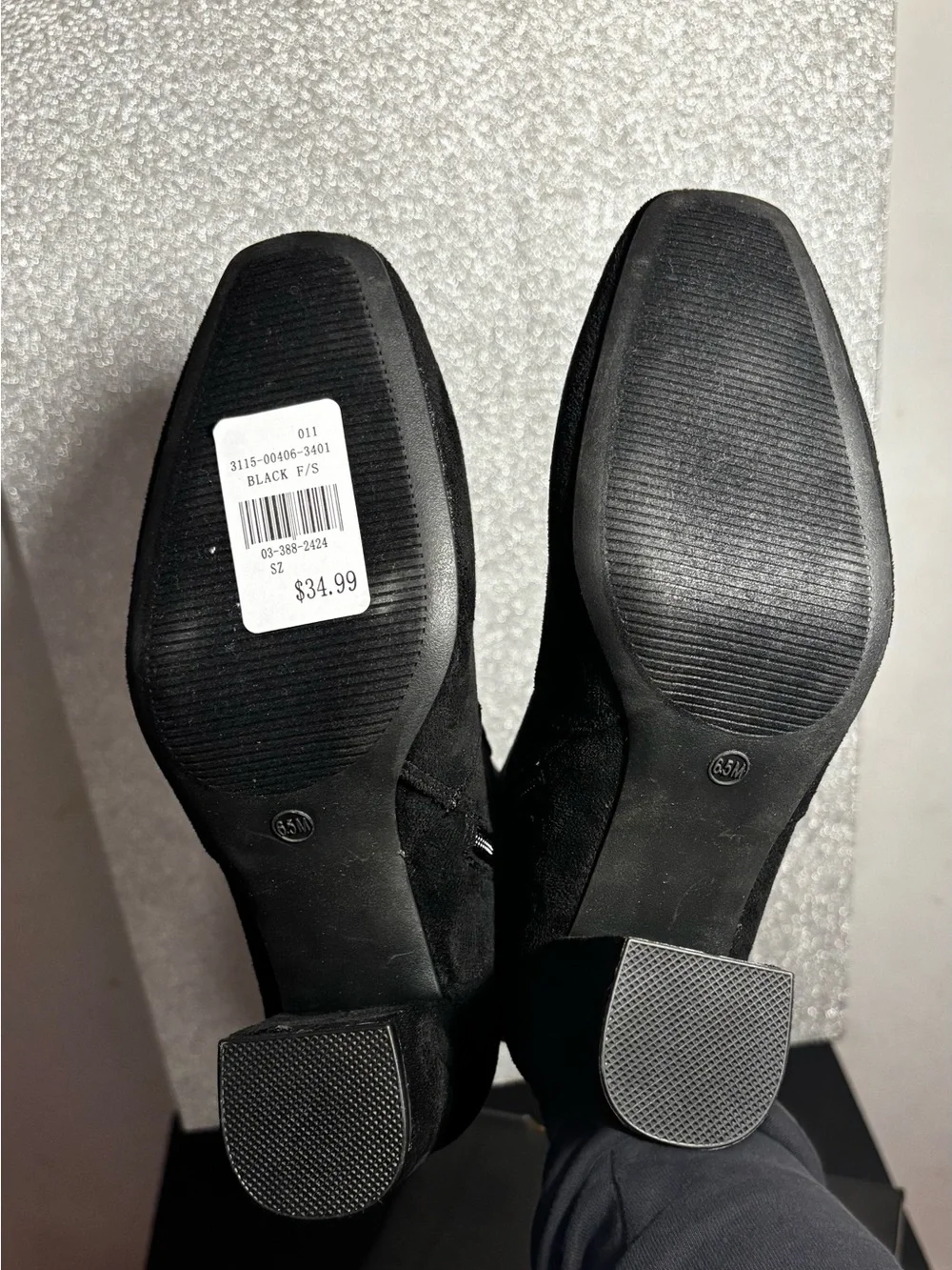 BAMBOO Black Suede-Look Ankle Boots with Block Heel